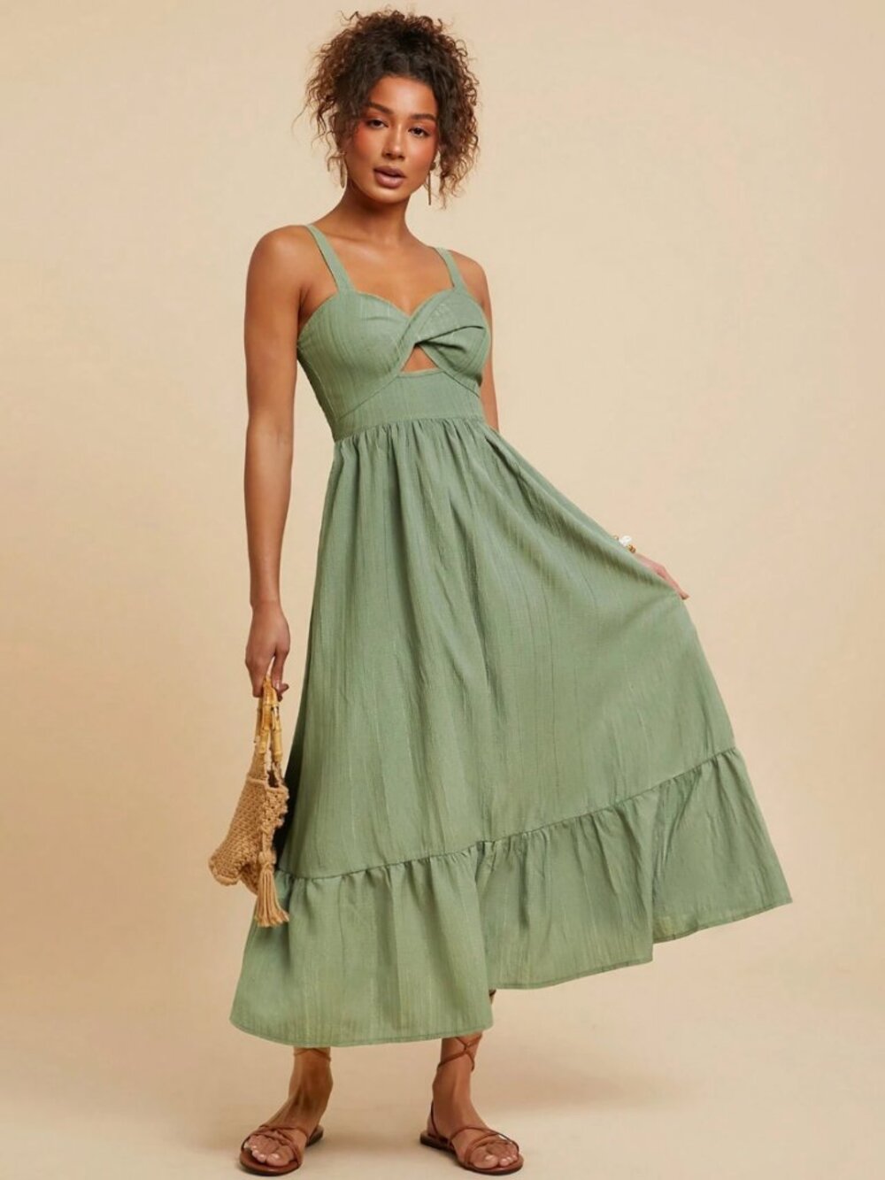 SHEIN Green Twist Front Cut Out Dress